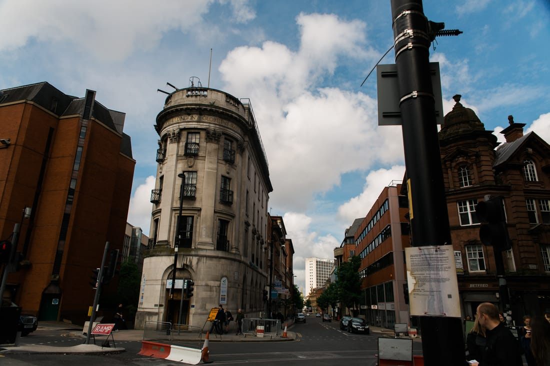 Manchester, England street scene near the shopping district