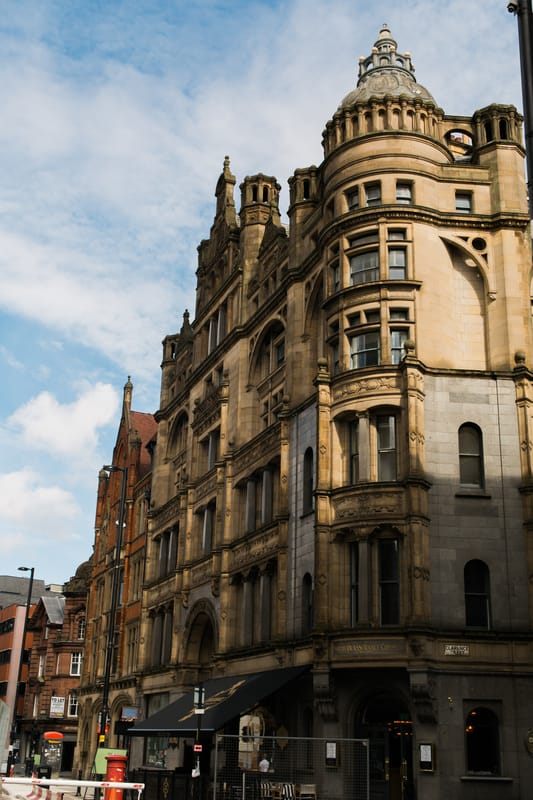 Cozy tea cafe scene in downtown Manchester, England