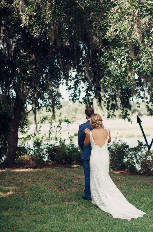 Bride and groom sharing a private moment away from the reception