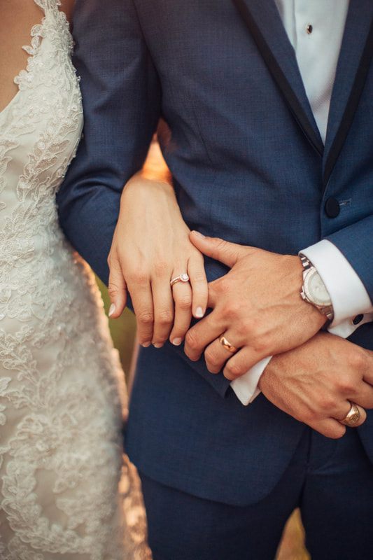 Bride and groom embracing during their golden hour portrait session