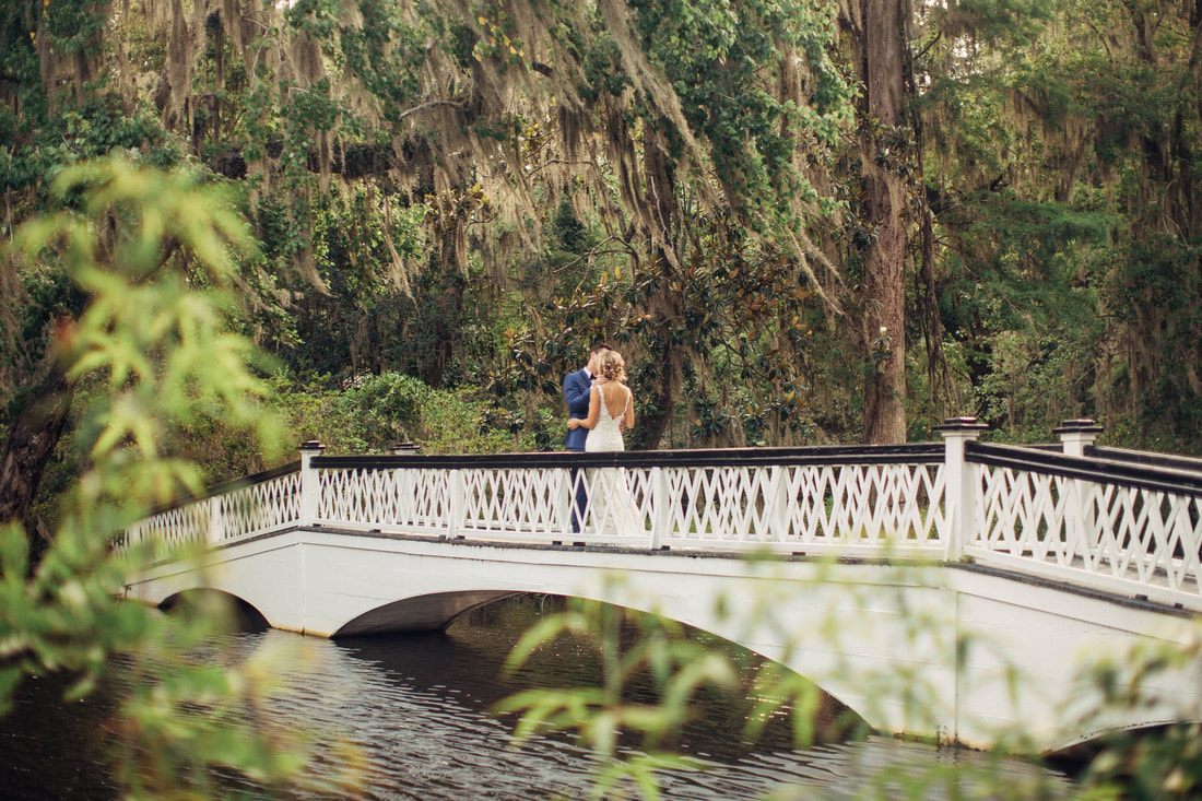 Wedding ceremony setup among the live oaks at Magnolia Plantation in Charleston, SC