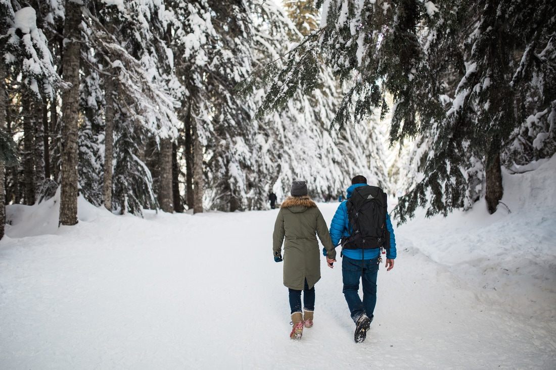 Engagement portrait at Gold Creek near Snoqualmie Pass, Washington