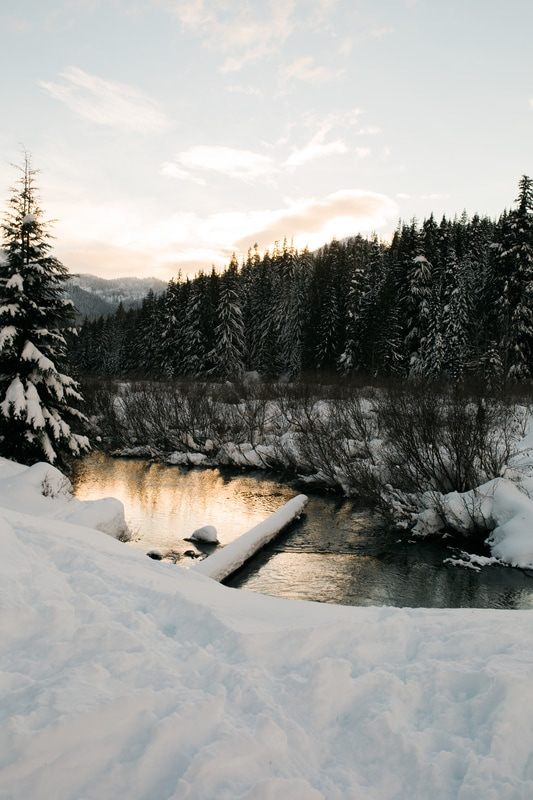 Snow-covered trail on the hike to Goldmeyer Hot Springs, Washington