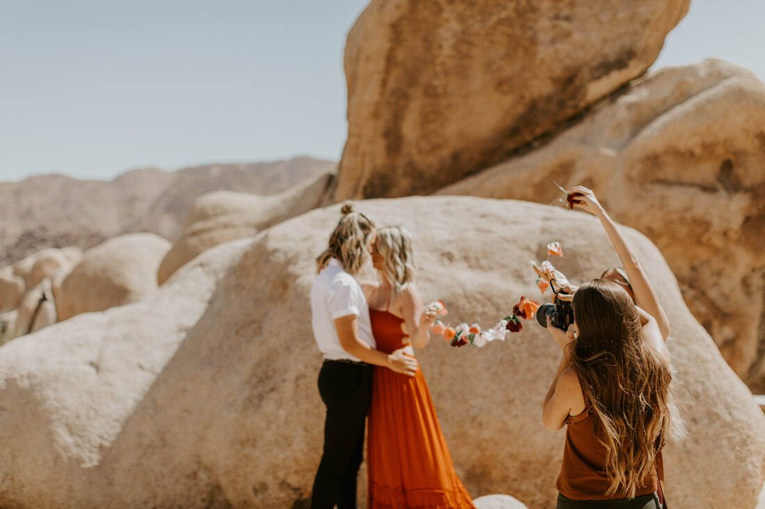 A close-up portrait of Ciarra and AJ during their Joshua Tree session.