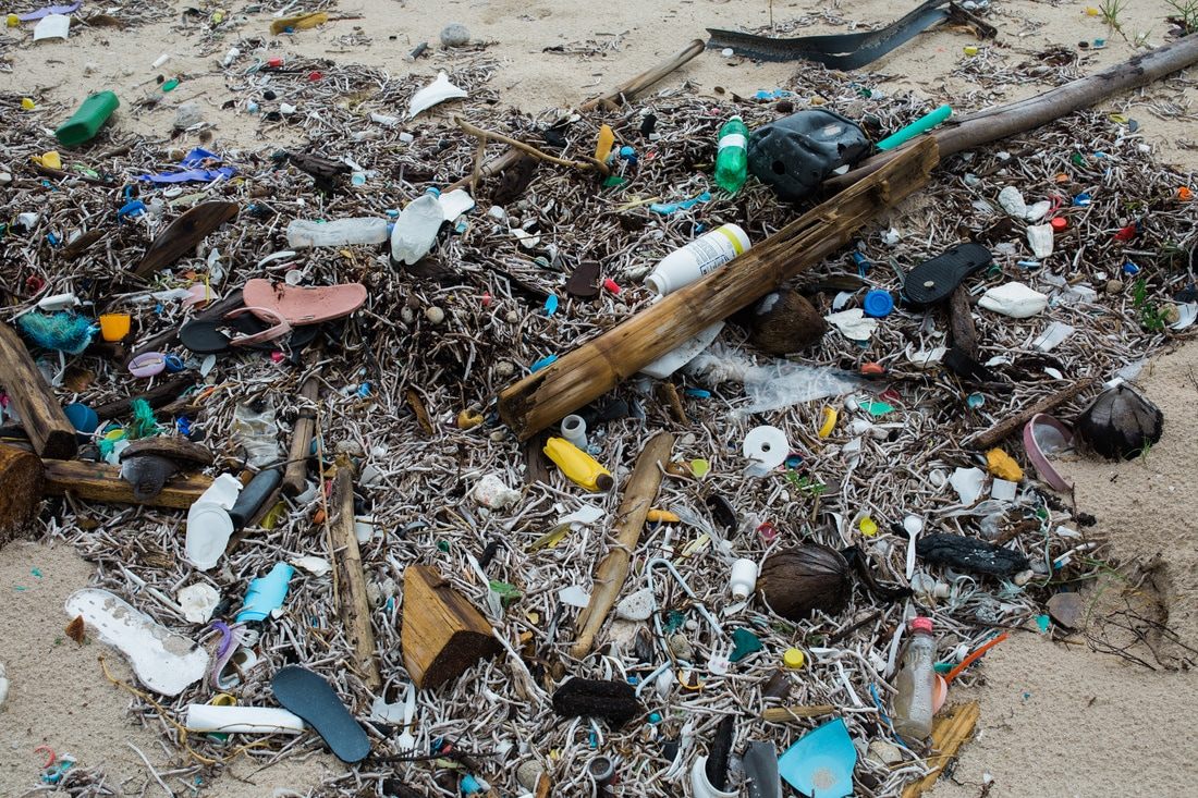 More plastic debris collected along the coastline near Tulum, Mexico