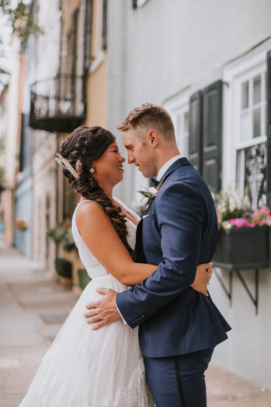 Golden hour portrait of the bride and groom at Magnolia Plantation, Charleston