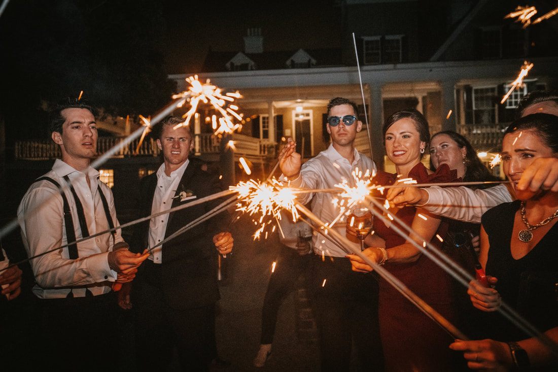 Wedding toast and celebration among friends at the Magnolia Plantation reception