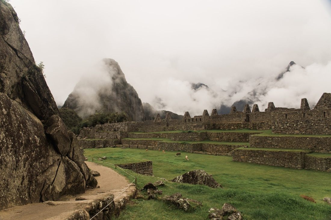 Stone structures within the Machu Picchu citadel seen up close