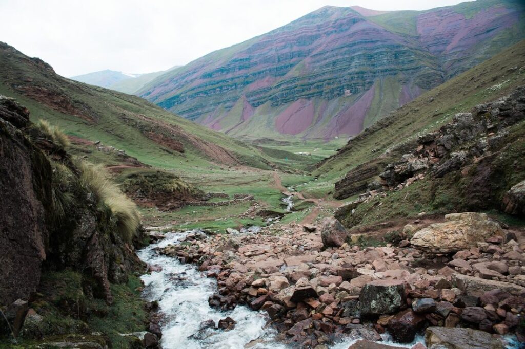 High-altitude Andean landscape near Cusco, Peru, along the Rainbow Mountain hike
