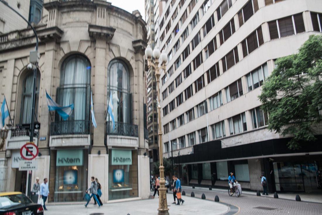 Photo of a busy street scene in downtown Buenos Aires, Argentina
