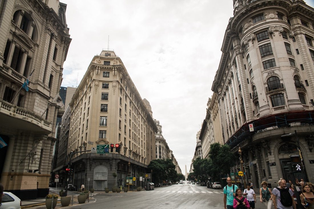 Photo of a busy street scene in downtown Buenos Aires, Argentina