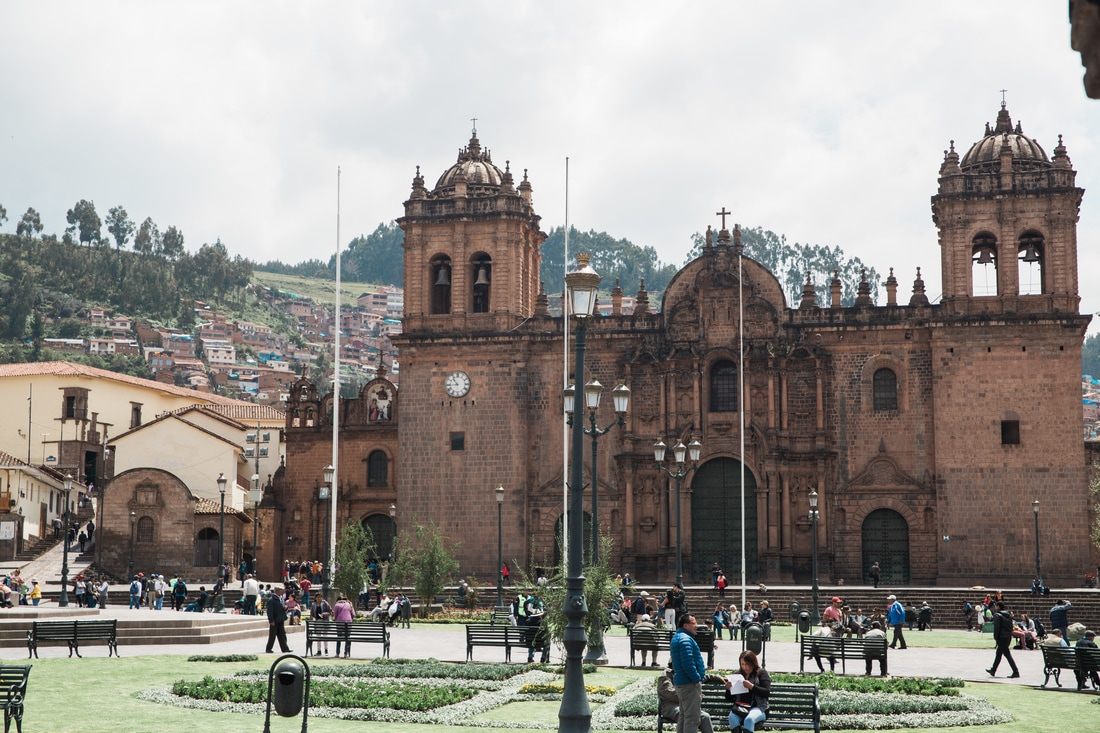 Photo of Andean mountain peaks surrounding the city in Cusco, Peru