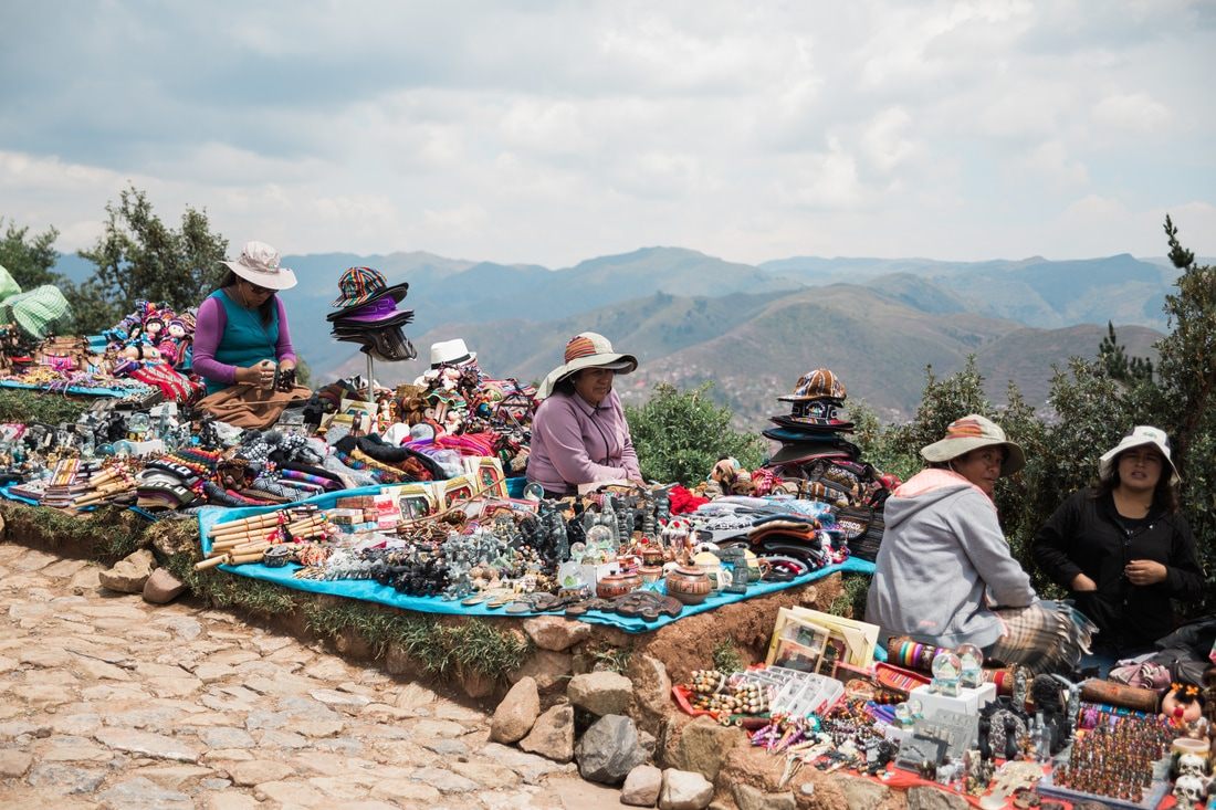 Photo of terraced hillsides in the high Andes in Cusco, Peru