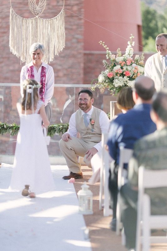 Candid moment with family and friends at Kristi and Brian's Sedona wedding
