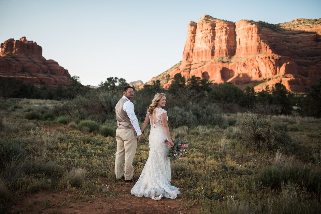 Candid moment with family and friends at Kristi and Brian's Sedona wedding