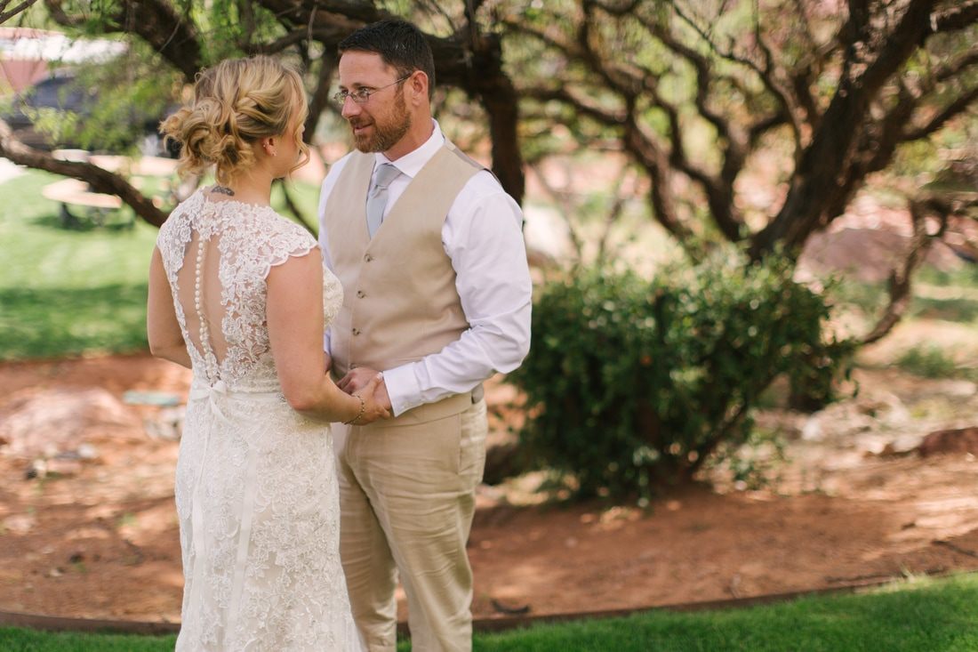 Getting-ready portrait before Kristi and Brian's Sedona wedding