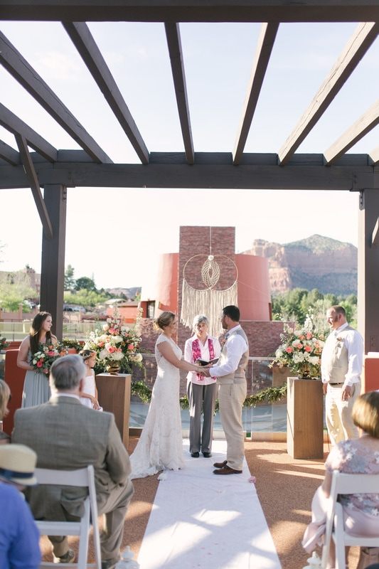 Golden hour portrait of the newlyweds in the Sedona desert