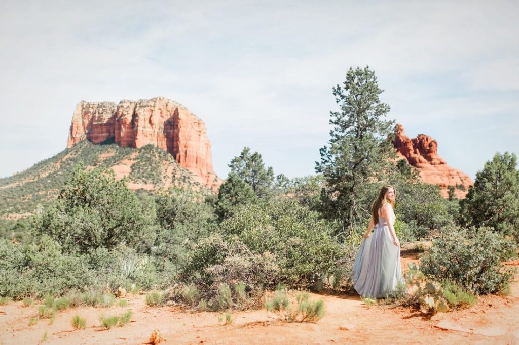 Bride and groom portrait among Sedona's red rock formations