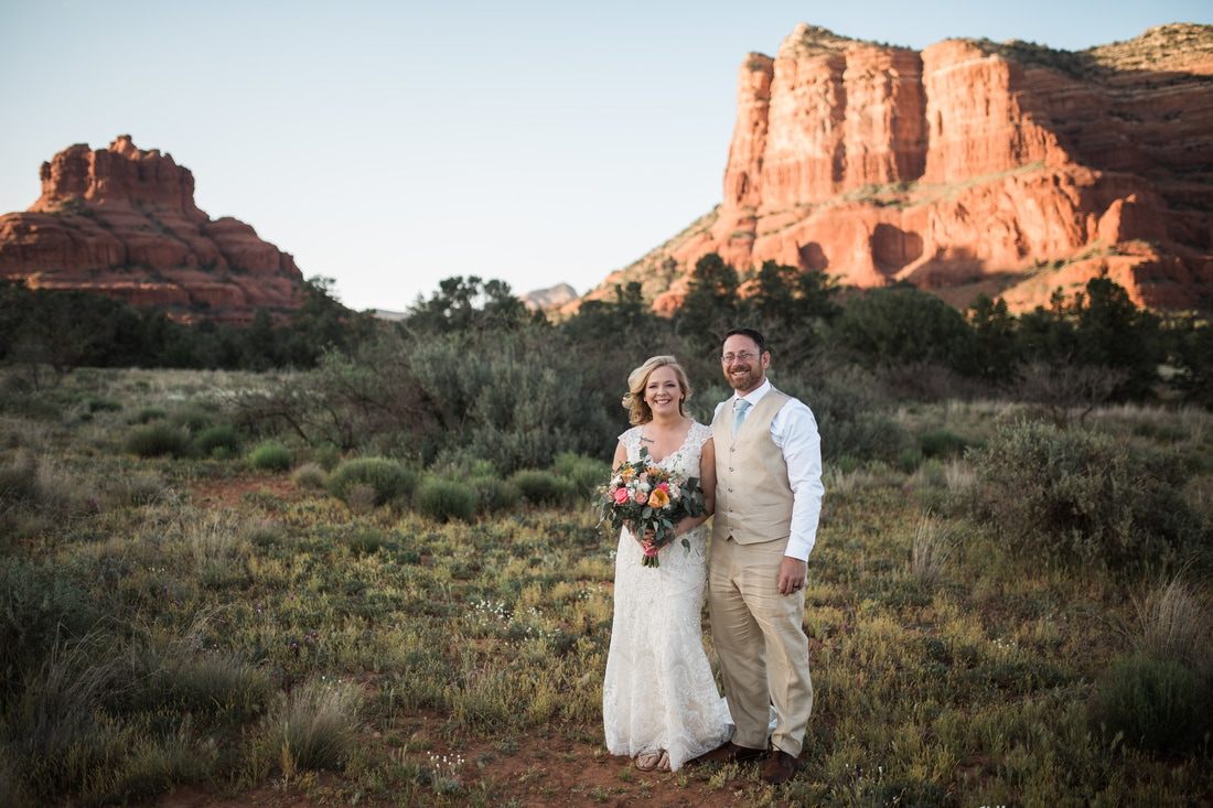 Bride and groom portrait among Sedona's red rock formations