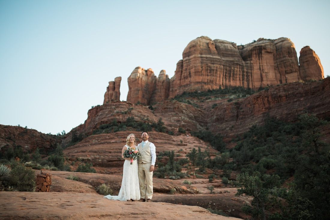 Bride and groom portrait among Sedona's red rock formations