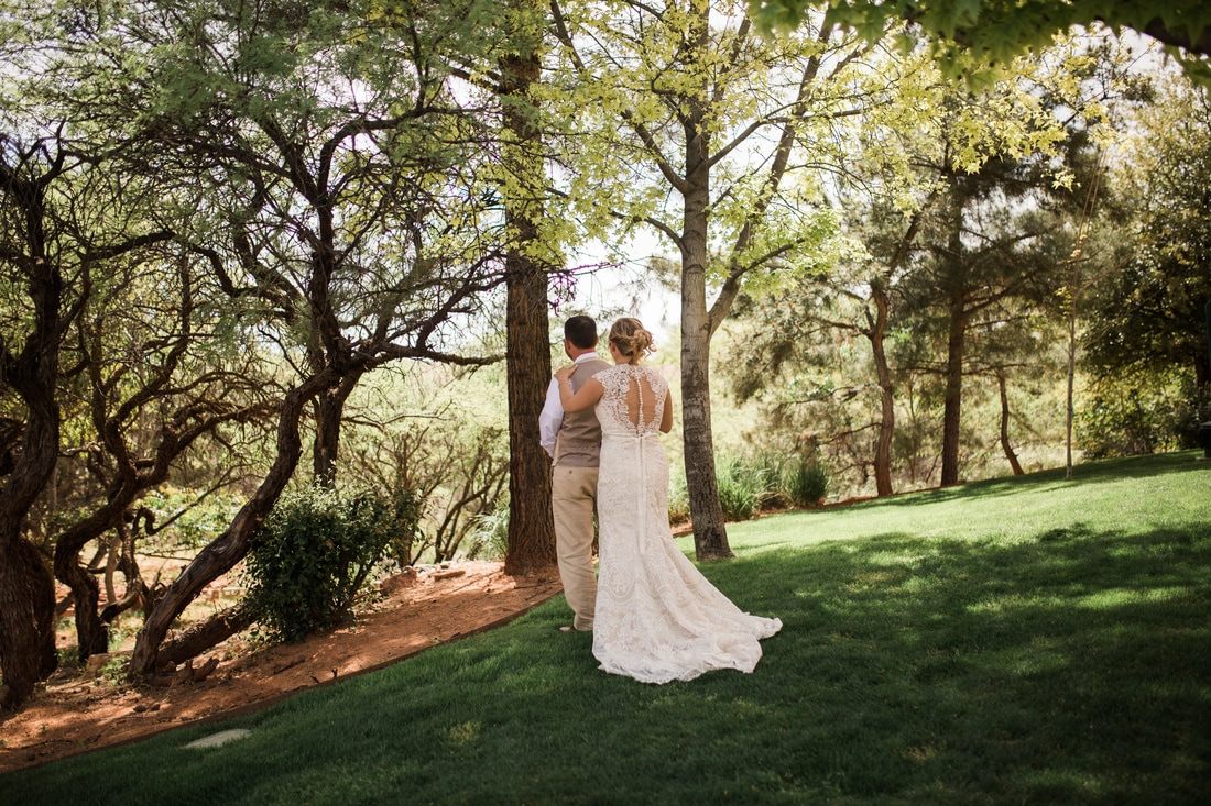 Wedding portrait set against Sedona's iconic red rock landscape