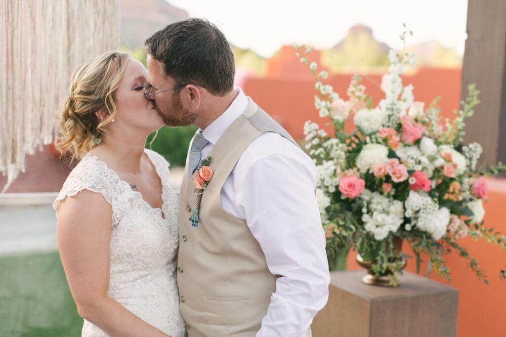 Wedding portrait set against Sedona's iconic red rock landscape