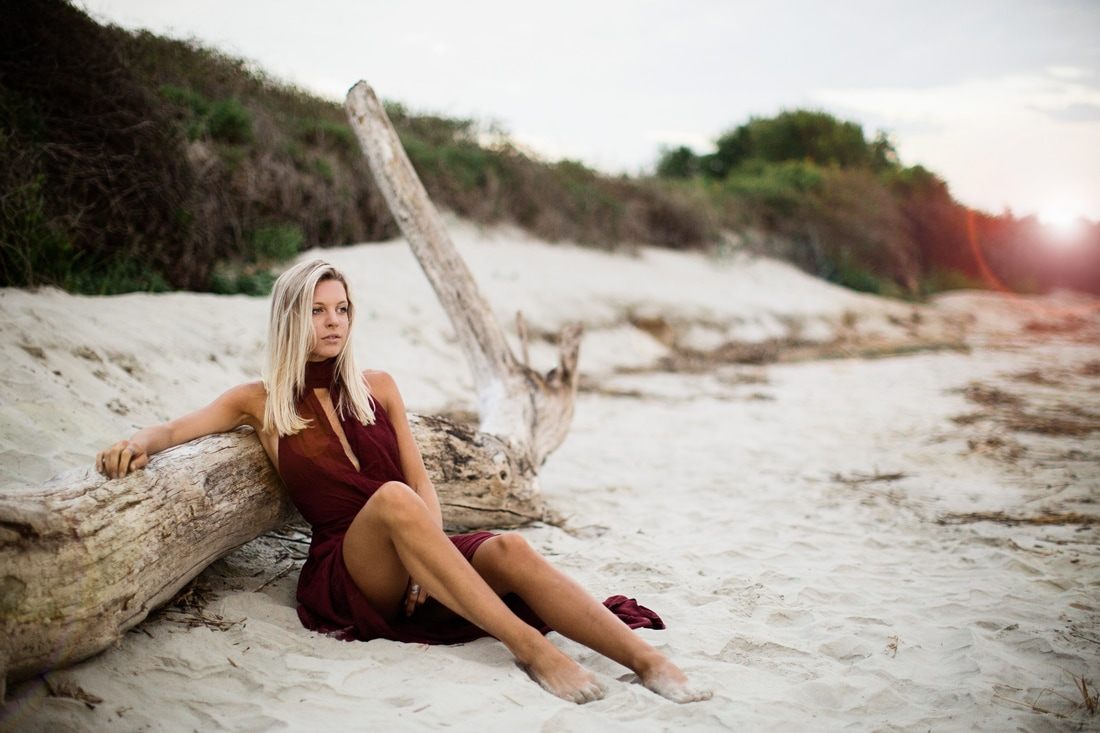 Styled portrait of Audrey Smoak on the beach at Sullivan's Island, SC