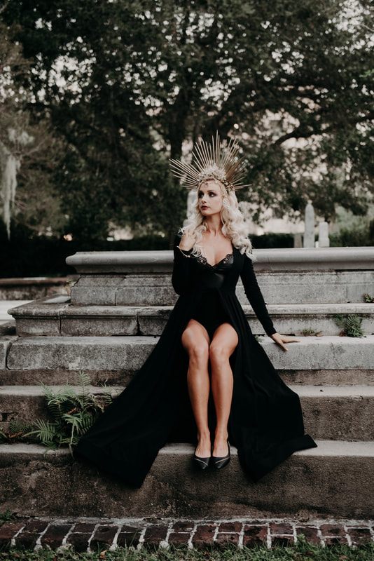 Fog drifting through a historic Charleston cemetery during a Halloween portrait shoot