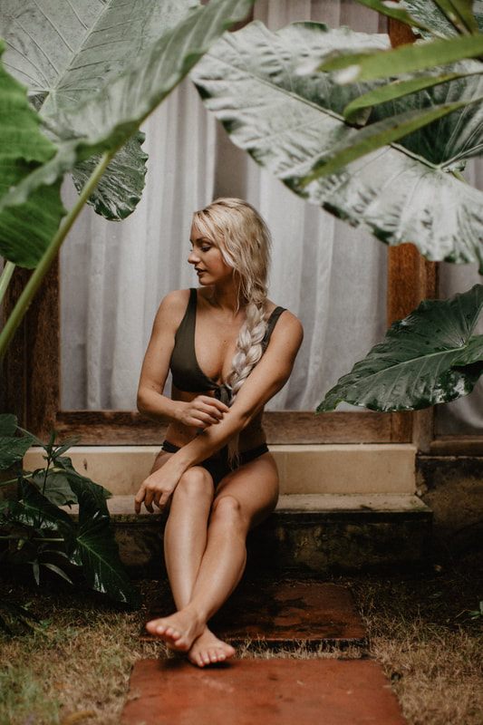 A Strange Bikinis swimwear look photographed in the jungle greenery of Sanur, Bali