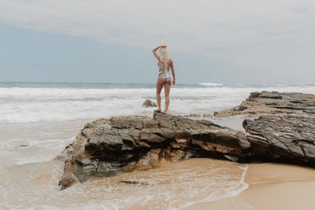 Close-up detail of the Cheeky Swim high-waist bikini near Sydney