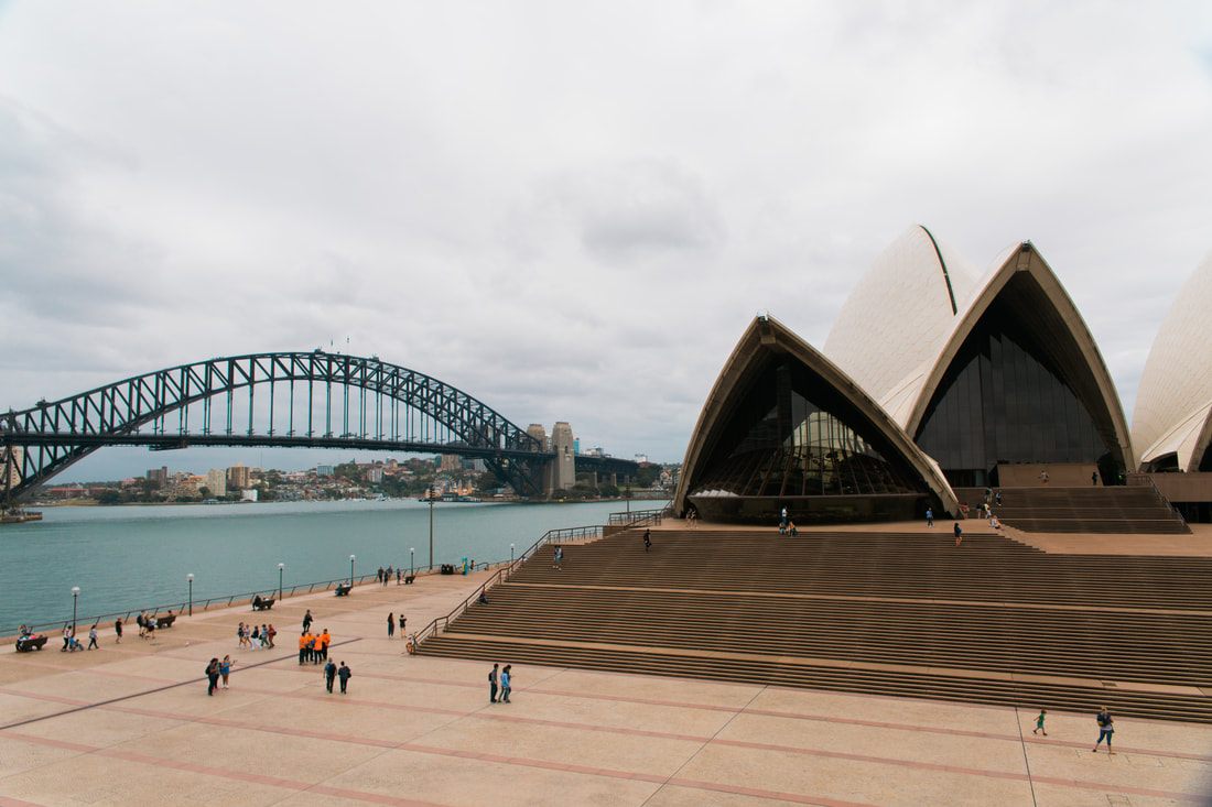 Sydney, Australia skyline glowing at golden hour, travel photography