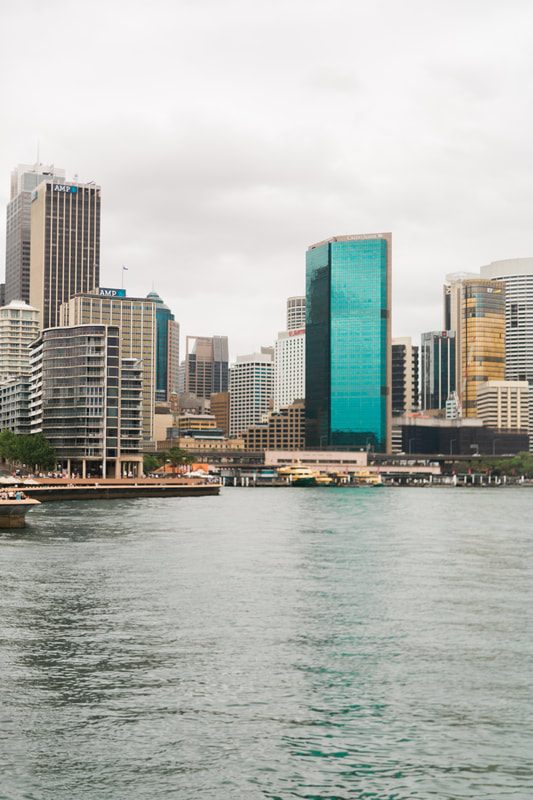 Sydney Harbour water and skyline captured during a golden hour walk