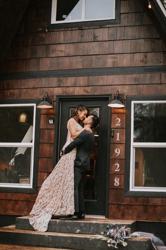 Bride and groom exchanging vows during their celestial elopement ceremony