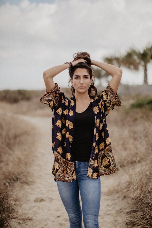 Full-body shot of a model styled in The Elephant Pants for the campaign.