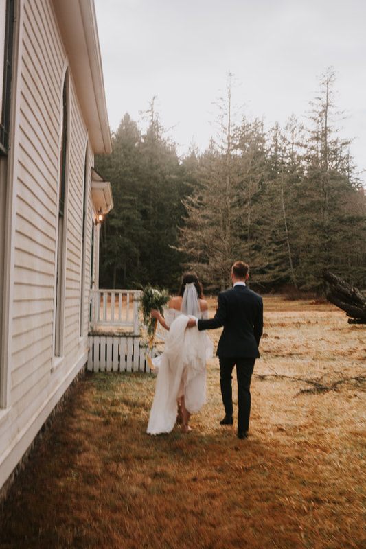 Bride and groom's first kiss as newlyweds at the chapel