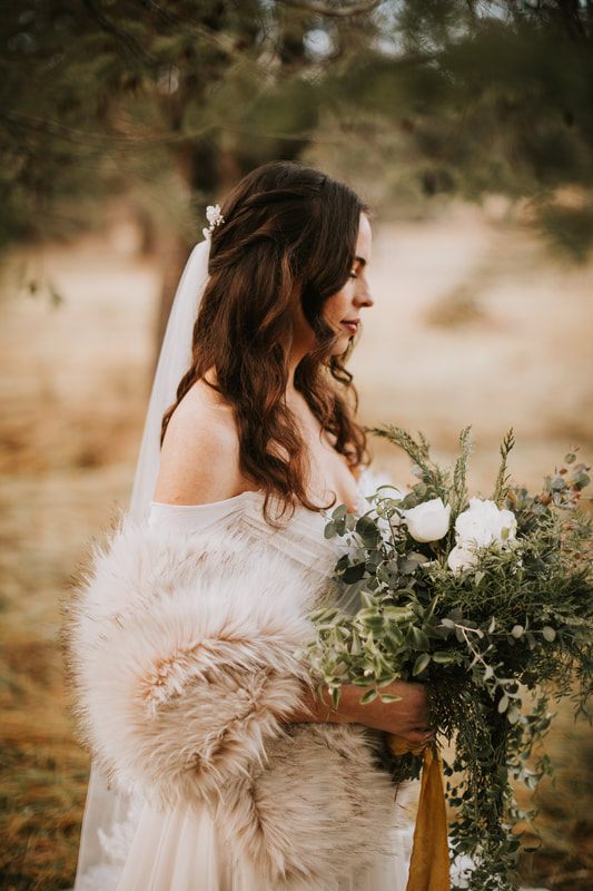 Bride and groom portrait in the forest surrounding Orcas Island