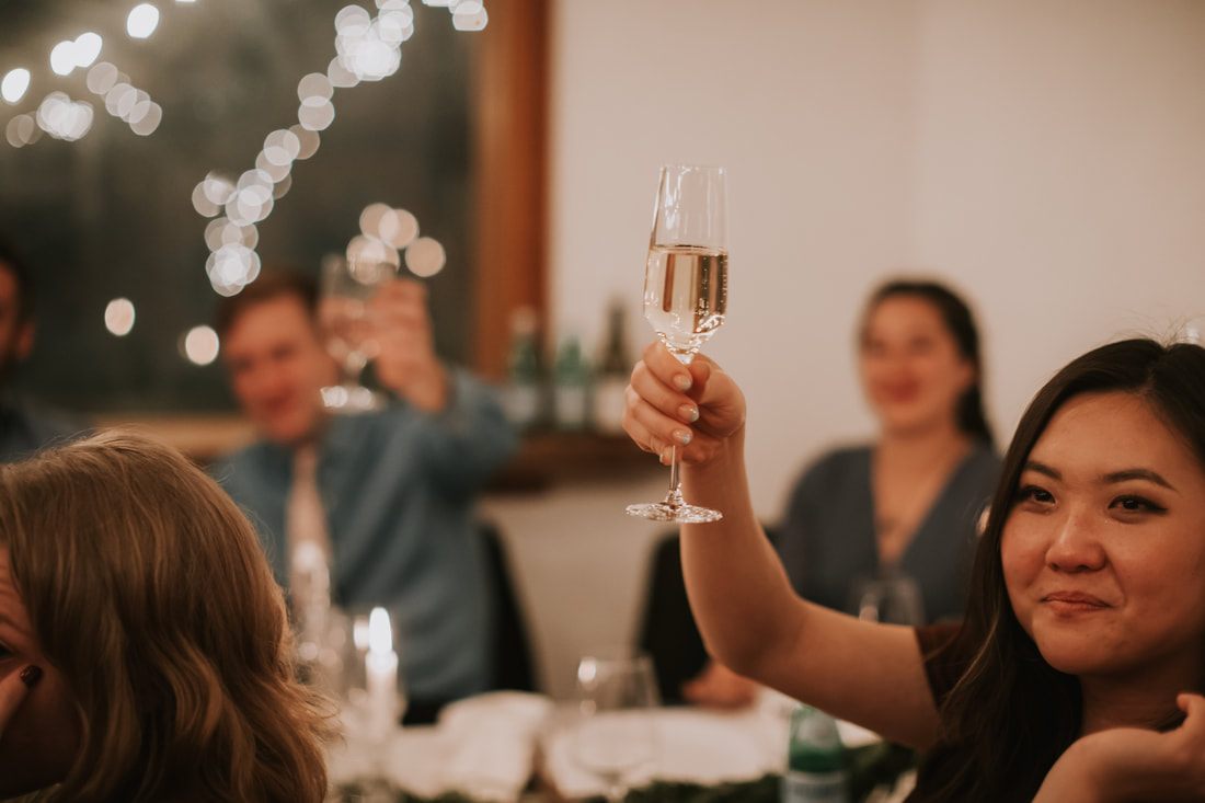 Guests raising a toast to the newlyweds