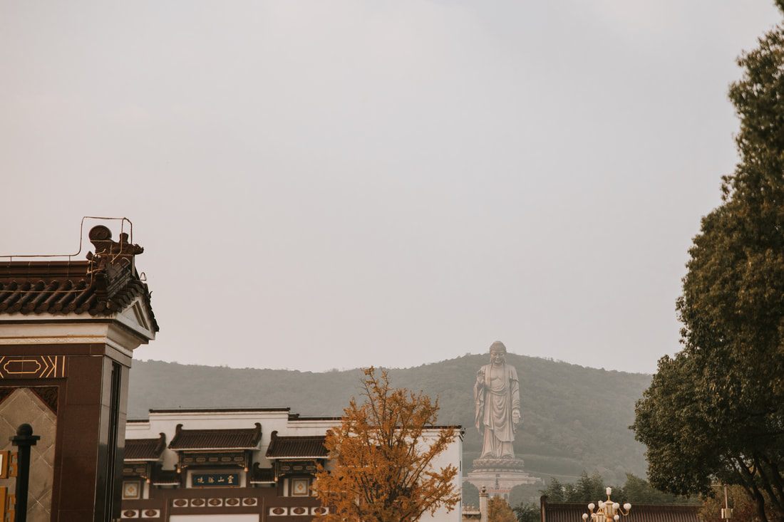 The Lingshan Grand Buddha towering over the surrounding grounds in Wuxi, China