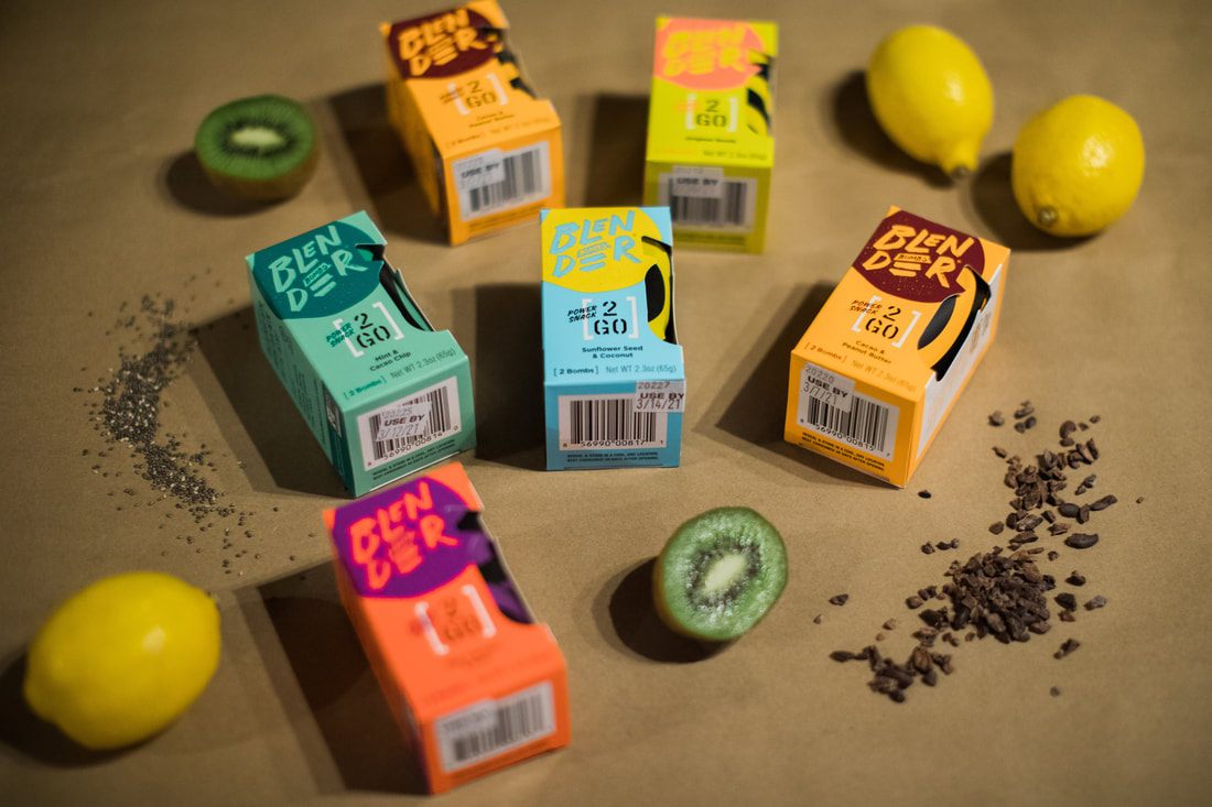 Overhead product shot of Blender Bombs smoothie bombs for The Bomb Co