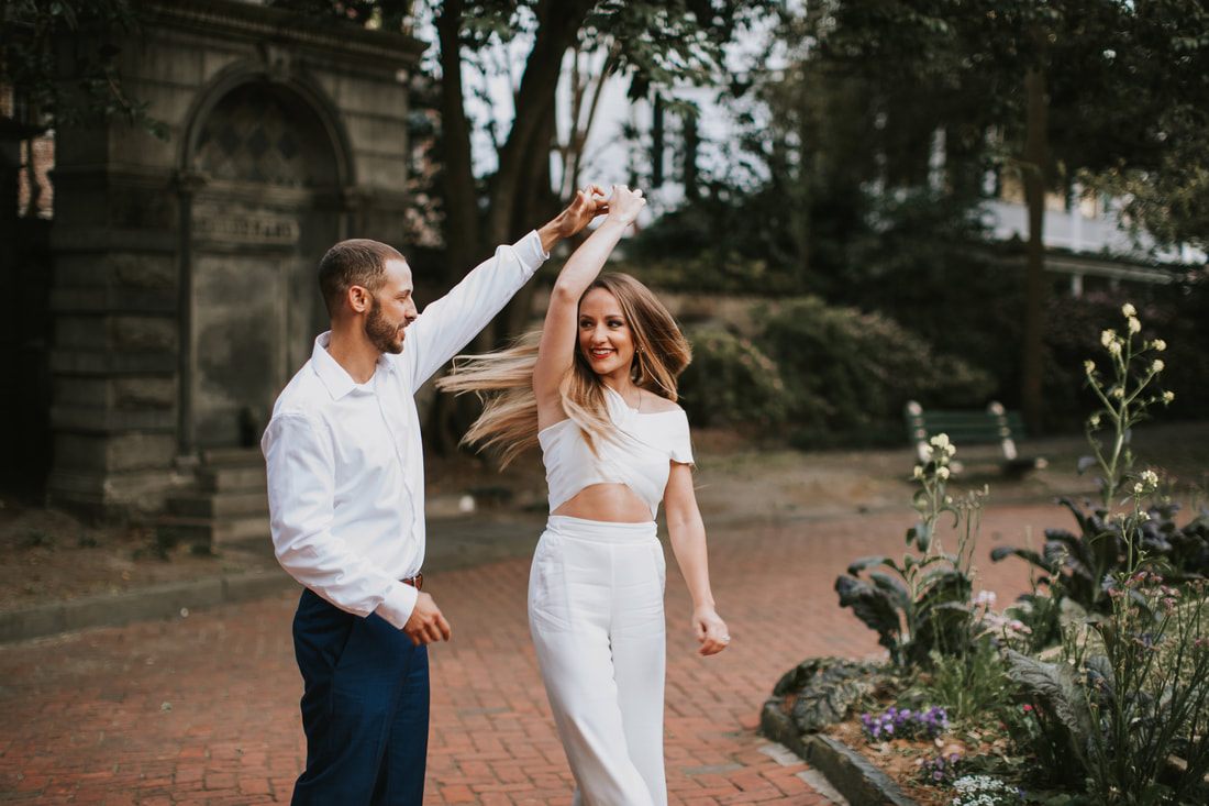 Close-up engagement portrait with soft afternoon light in Charleston