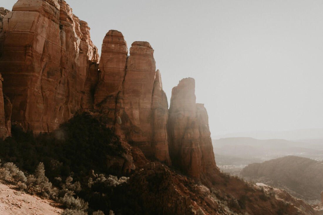 Red rock formations glowing at sunset in Sedona, Arizona.