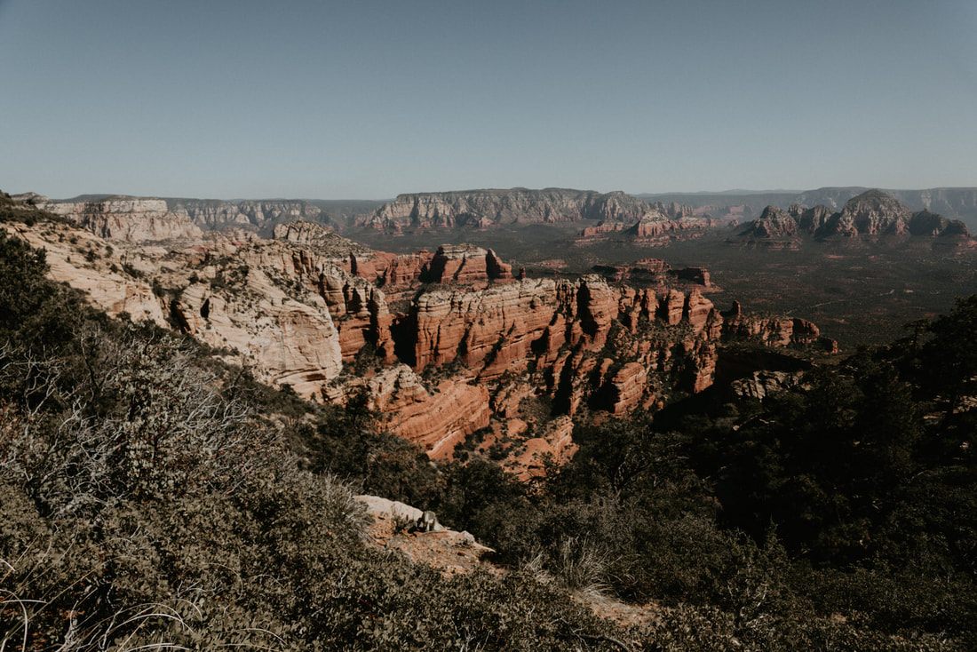 Hiking trail views of Sedona, Arizona's dramatic rock formations.