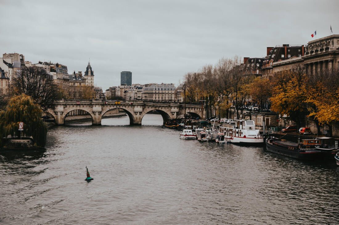 The Seine river winding through central Paris at dusk (another frame from the trip)