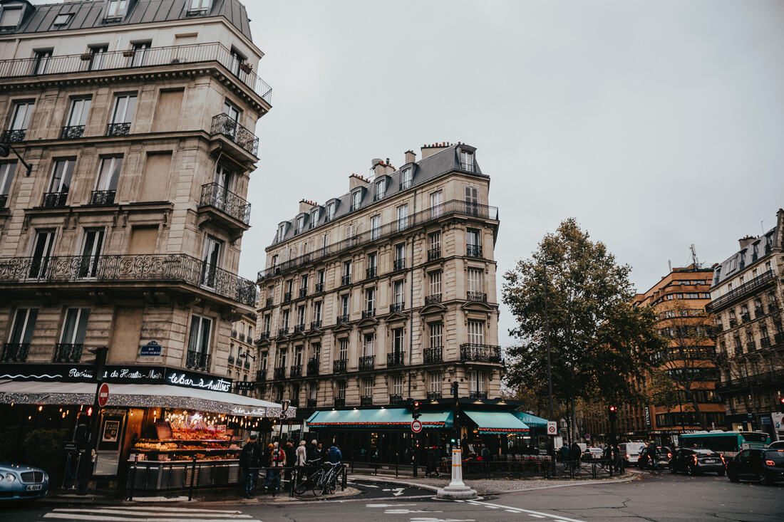 Ornate architecture along a Paris street at golden hour (another frame from the trip)