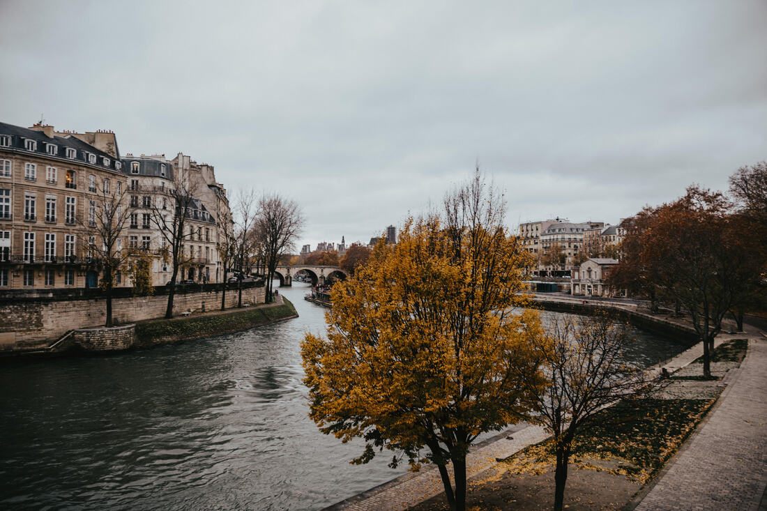 A cozy Paris cafe table set for wine and pastries (another frame from the trip)