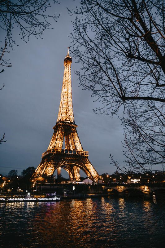 Cobblestone streets of Paris decorated for the holiday season (another frame from the trip)