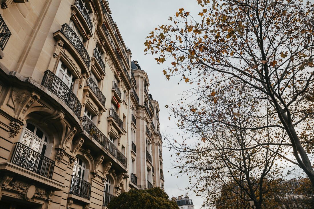 Wide view of a Paris square filled with holiday shoppers (another frame from the trip)