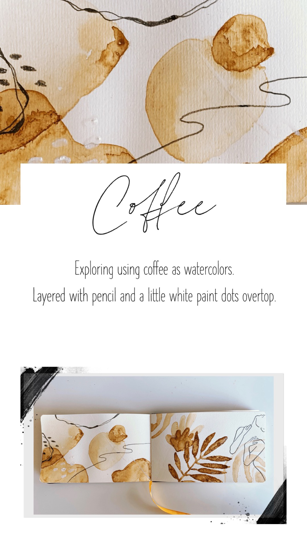 A coffee painting in progress, brewed to different strengths for shading