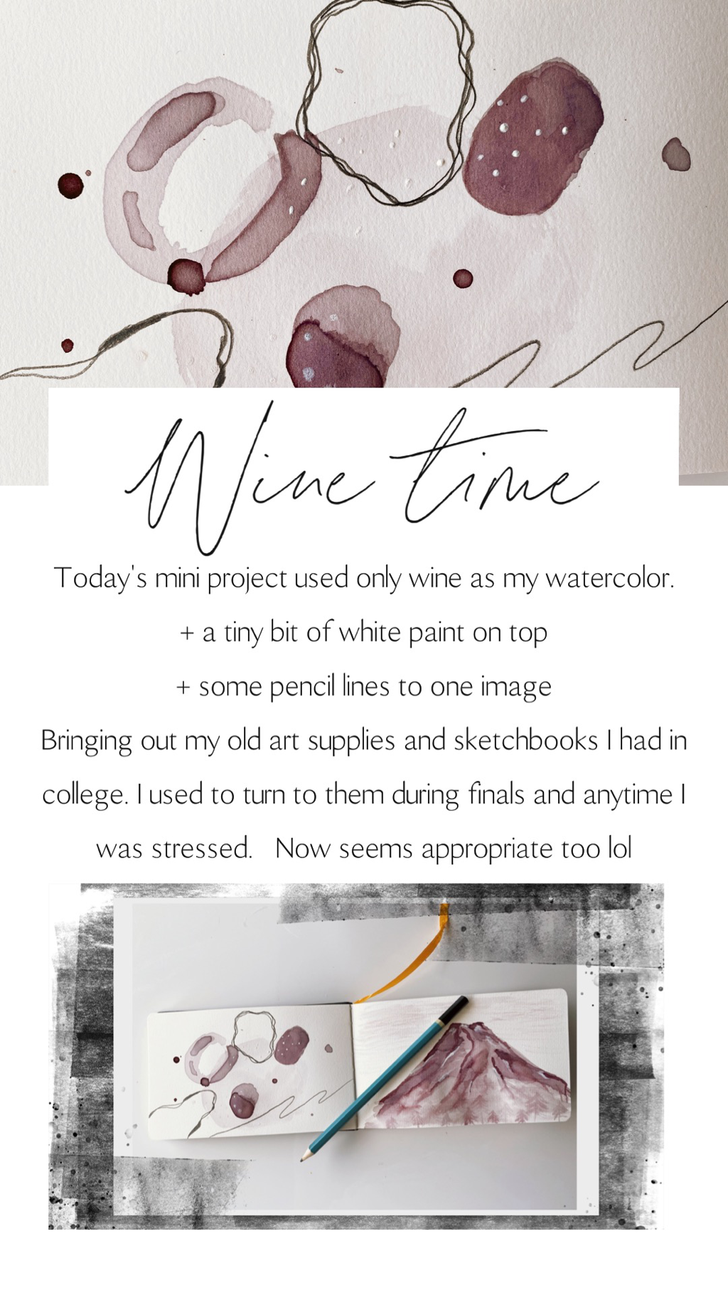 Watercolor piece created using wine as the only pigment