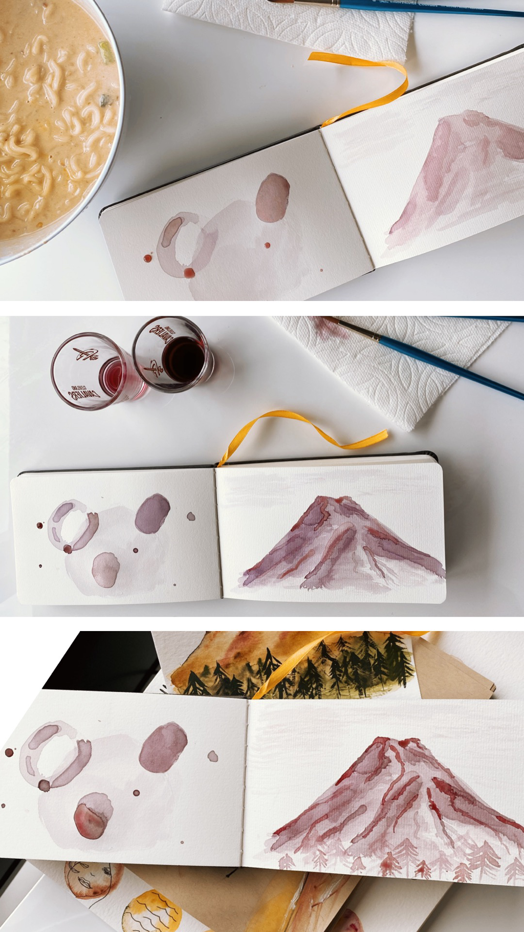 Detail of a wine-pigment watercolor painting